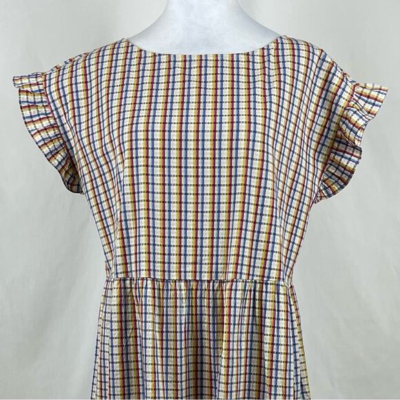 LOFT White Red Blue Yellow Plaid Cottage Fairy Boho Dress NWOT Size M - Picture 3 of 12
